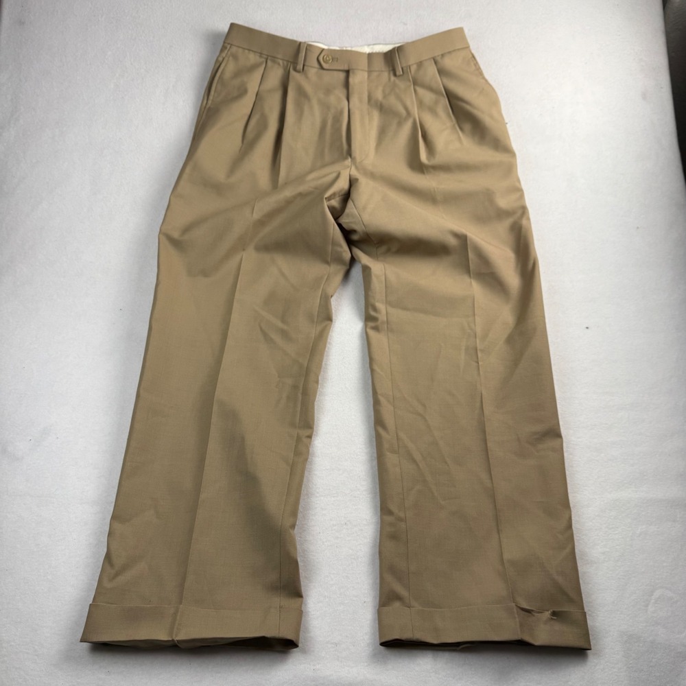 Lauren Ralph Lauren W 34/30 Tan 100% Wool Pleated Cuffed Dress Pants Khakia